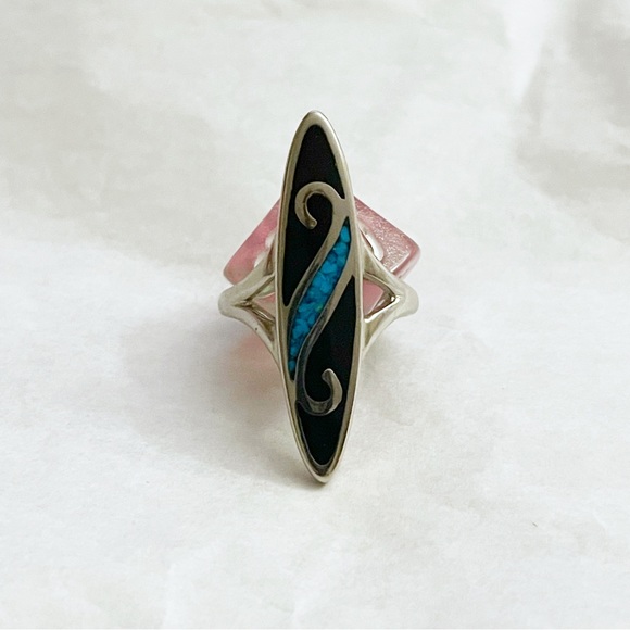 Turqoise Sterling Silver Long Boho Ring - Picture 2 of 3